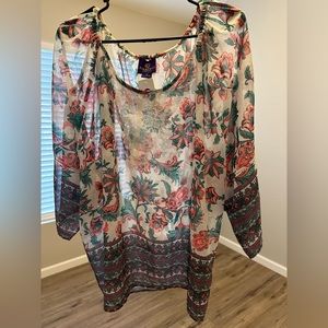 NWT CURATIONS CARAVAN SIZE 1X PEASANT TOP BLOUSE FLORAL